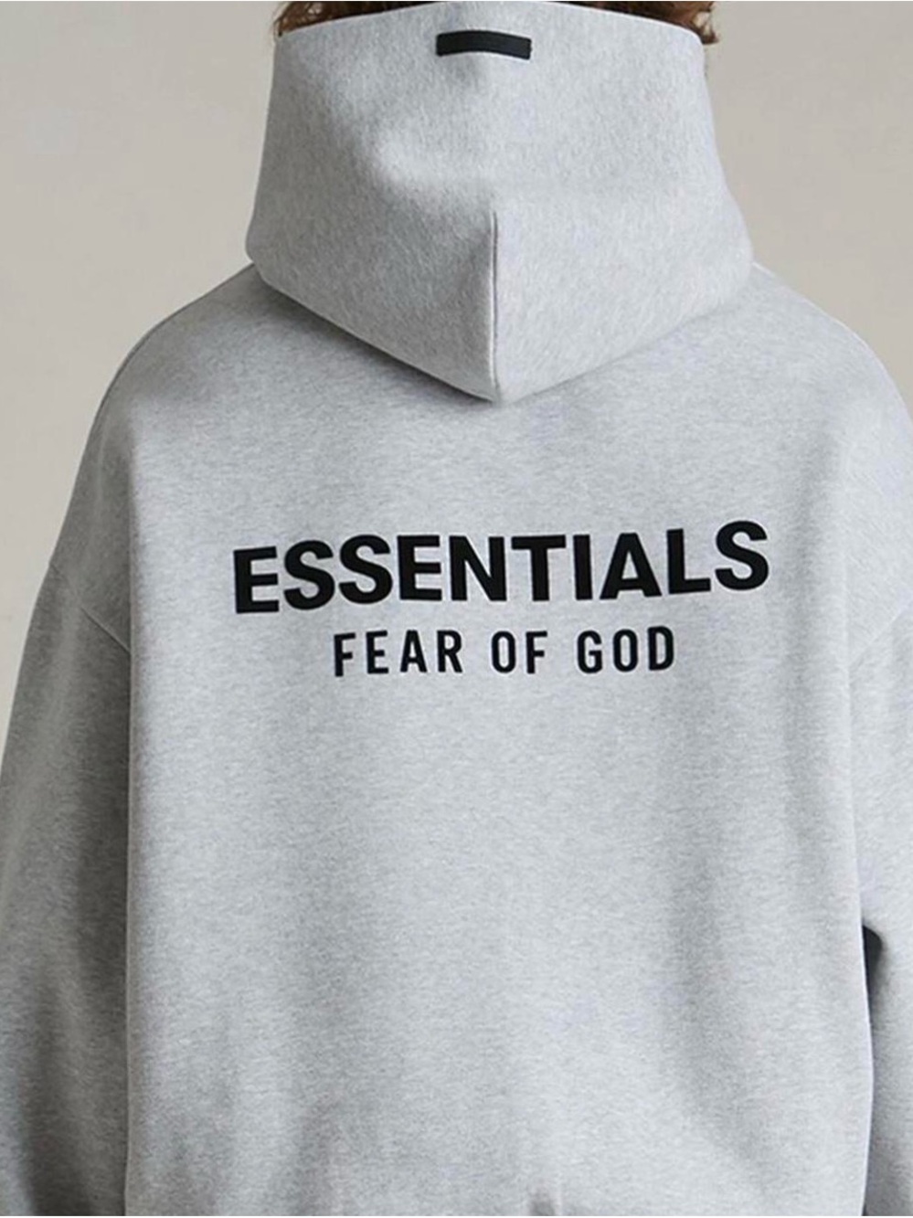 Essentials Fear of God Light Gray Hoodie with Black Logo